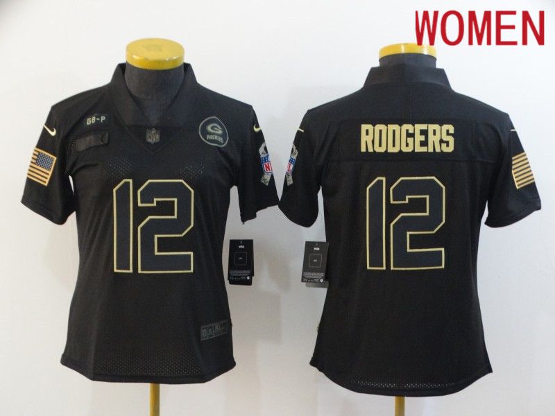 Women Green Bay Packers #12 Rodgers Black gold lettering 2020 Nike NFL Jersey->atlanta falcons->NFL Jersey